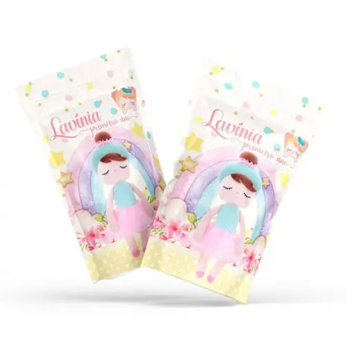 Saquinho Metalizado Ziplock Zip Lock Boneca Metoo G 12 X20 cm Personalizado | Lembrancinha Festa Infantil