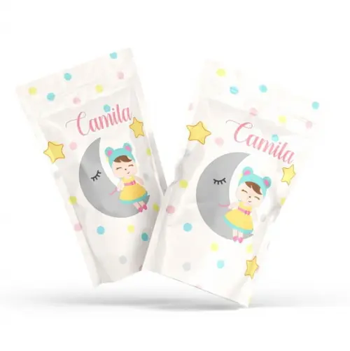Saquinho Metalizado Ziplock Zip Lock Boneca Metoo G 12 X20 cm Personalizado | Lembrancinha Festa Infantil