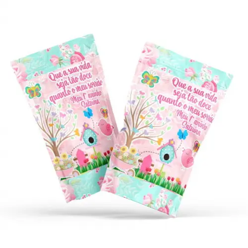 Saquinho Metalizado Ziplock Zip Lock Jardim de Pássaros G 12 X20 cm Personalizado | Lembrancinha Festa Infantil