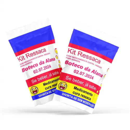 Saquinho Metalizado Ziplock Zip Lock Kit Ressaca G 12 X20 cm Personalizado | Lembrancinha Festa Infantil