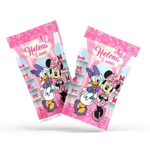 Saquinho Metalizado Ziplock Zip Lock Minnie e Margarida G 12 X20 cm Personalizado | Lembrancinha Festa Infantil