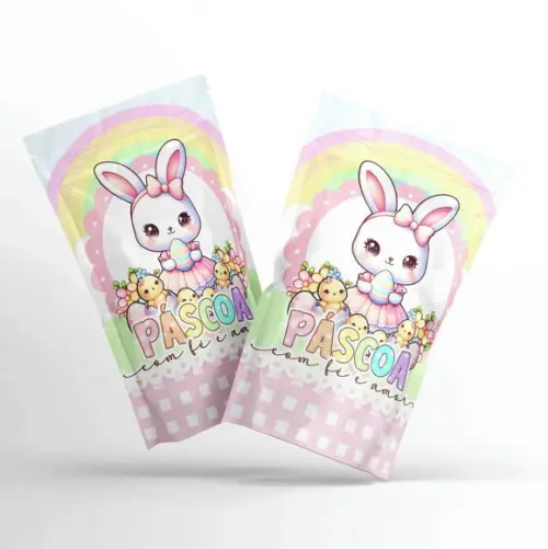 Saquinho Metalizado Ziplock Zip Páscoa Coelhinha Candy G 12 X20 