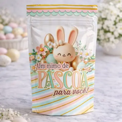 Saquinho Metalizado Ziplock Zip Páscoa Cristã G 12 X20 cm Personalizado | Lembrancinha Festa Infantil