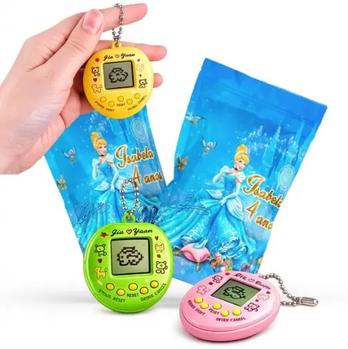 Saquinho Metalizado Ziplock Tamagotchi Cinderela Bichinho Virtual no Zip Personalizado | Lembrancinha Festa Infantil