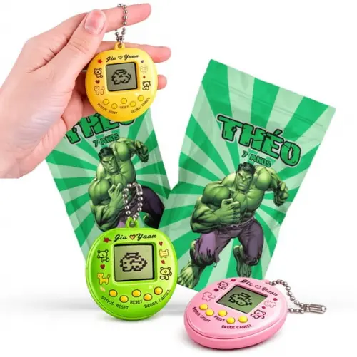 Saquinho Metalizado Ziplock Tamagotchi Hulk Bichinho Virtual no Zip Personalizado | Lembrancinha Festa Infantil