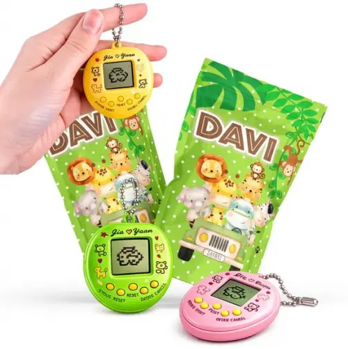 Saquinho Metalizado Ziplock Tamagotchi Safari Bichinho Virtual no Zip Personalizado | Lembrancinha Festa Infantil