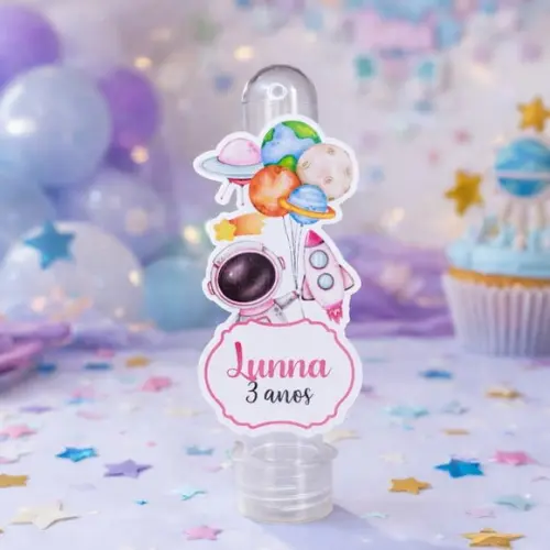 Tubete Personalizado Astronauta Rosa Menina | Lembrancinha Festa Infantil