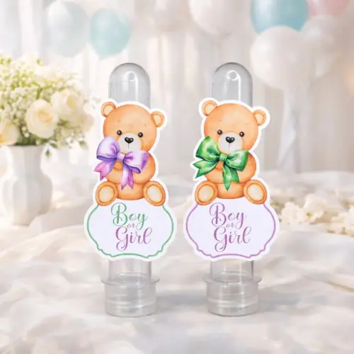 Tubete Personalizado Chá Revelação Verde e Lilás | Lembrancinha Festa Infantil