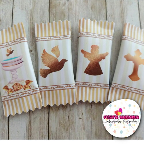 Bala Personalizada Batizado Dourado | Lembrancinha Festa Infantil