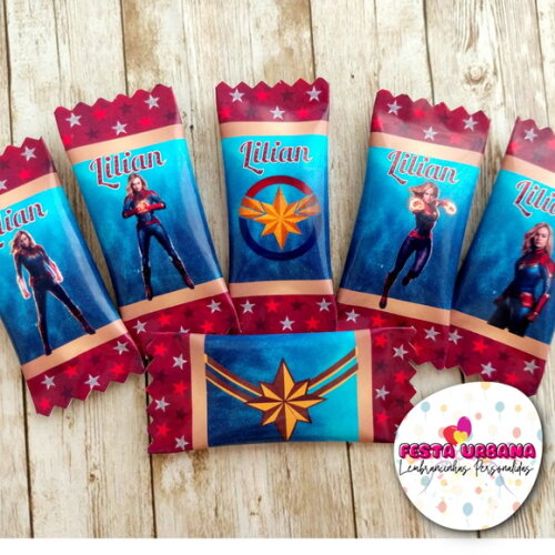 Bala Personalizada Capitã Marvel | Lembrancinha Festa Infantil