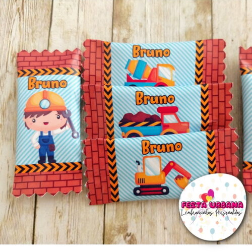 Bala Personalizada Construtor | Lembrancinha Festa Infantil