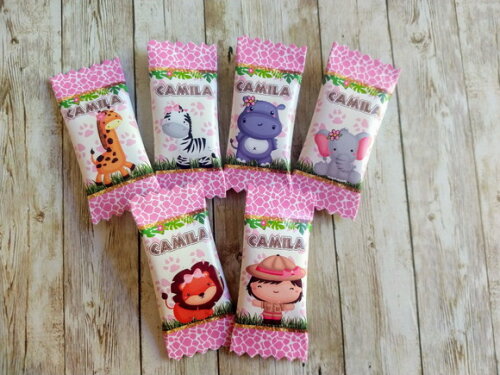 Bala Personalizada Safari Rosa | Lembrancinha Festa Infantil