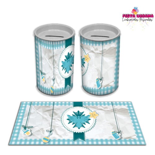 Adesivo Cofrinho Batizado Azul | Tubolata Festa Infantil