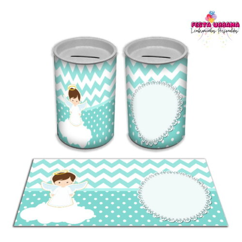 Adesivo Cofrinho Batizado Azul | Tubolata Festa Infantil