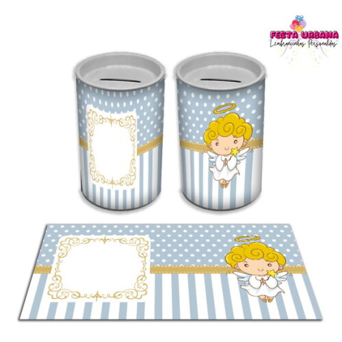 Adesivo Cofrinho Batizado Azul | Tubolata Festa Infantil