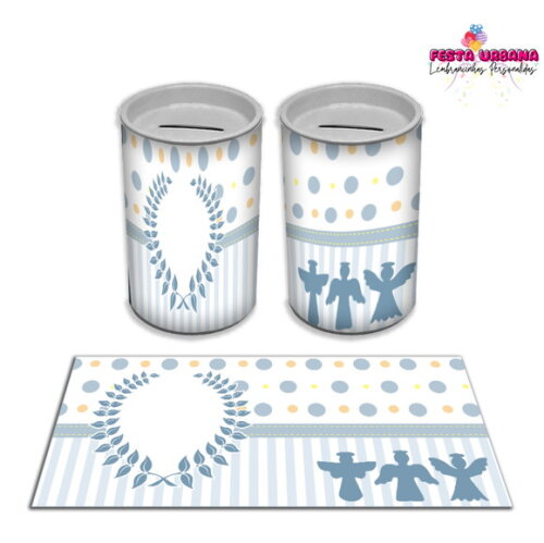 Adesivo Cofrinho Batizado Azul | Tubolata Festa Infantil