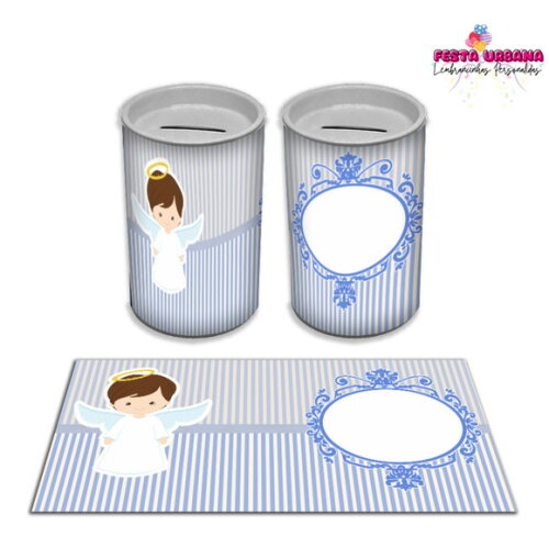 Adesivo Cofrinho Batizado Azul | Tubolata Festa Infantil