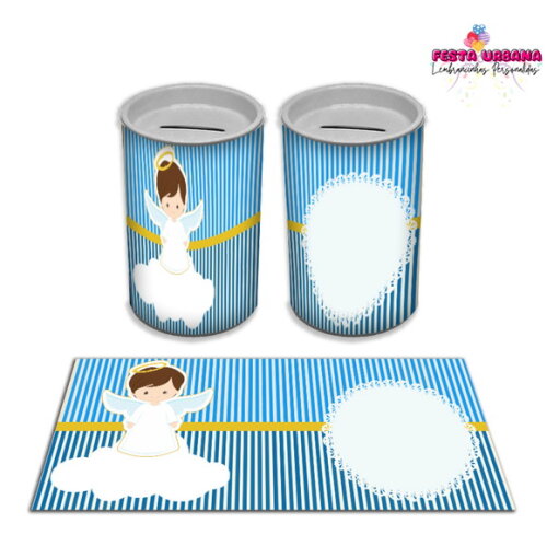 Adesivo Cofrinho Batizado Azul | Tubolata Festa Infantil