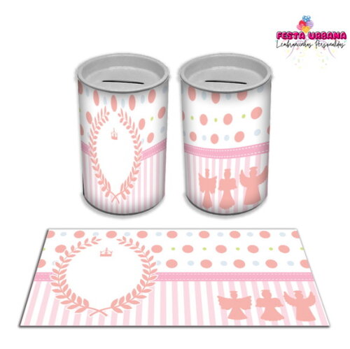 Adesivo Cofrinho Batizado Rosa | Tubolata Festa Infantil