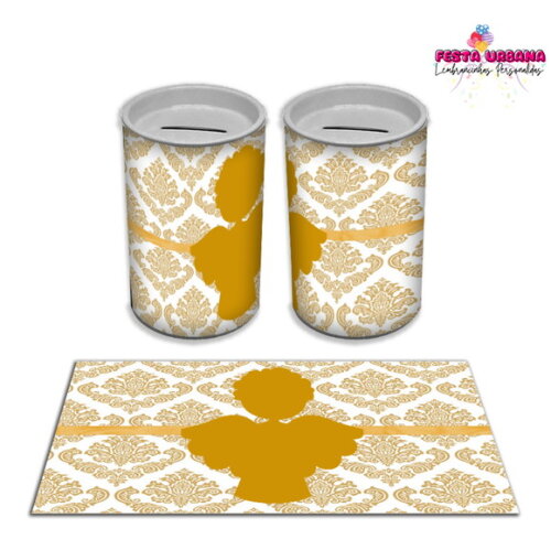 Adesivo Cofrinho Batizado Dourado | Tubolata Festa Infantil