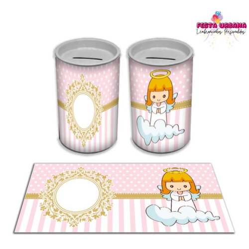Adesivo Cofrinho Batizado Rosa | Tubolata Festa Infantil