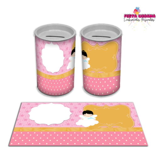 Adesivo Cofrinho Batizado Rosa | Tubolata Festa Infantil