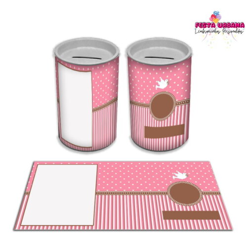Adesivo Cofrinho Batizado Rosa | Tubolata Festa Infantil