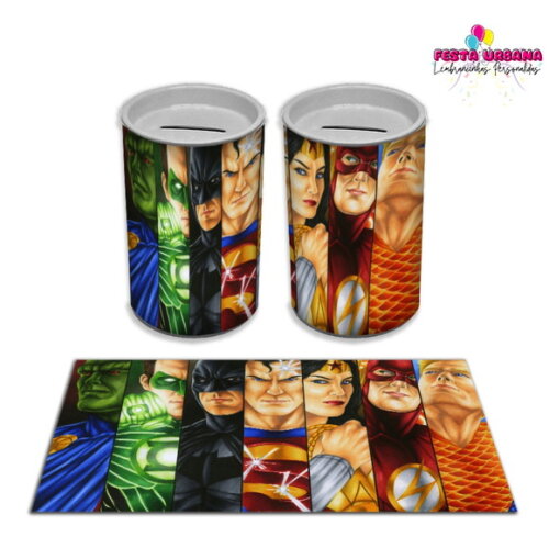 Adesivo Cofrinho Liga da Justiça | Tubolata Festa Infantil