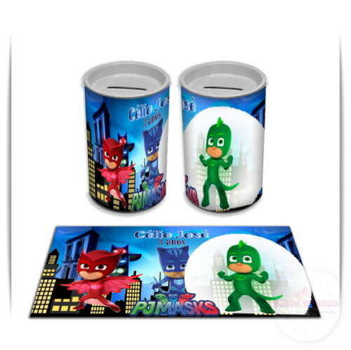 Adesivo Cofrinho PJ Masks Heróis de Pijamas | Tubolata Festa Infantil