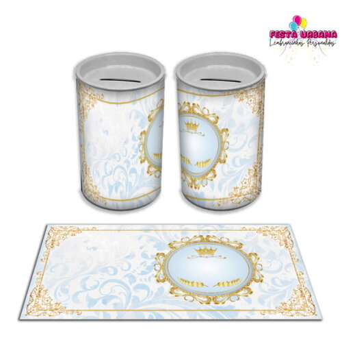 Adesivo Cofrinho Realeza Azul e Dourado | Tubolata Festa Infantil