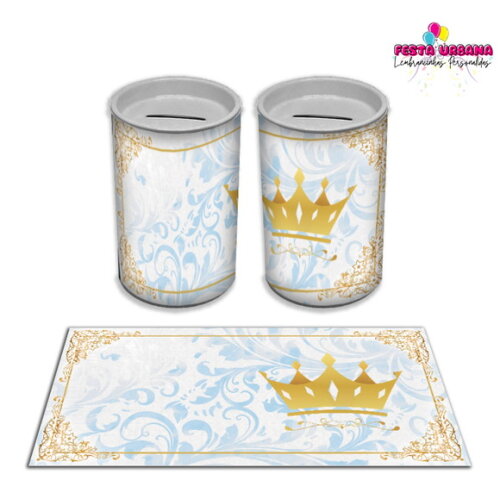 Adesivo Cofrinho Realeza Azul e Dourado | Tubolata Festa Infantil