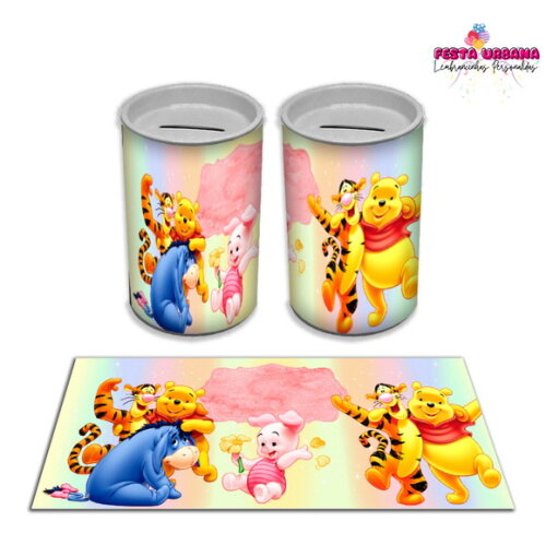 Adesivo Cofrinho Ursinho Pooh Rosa Menina | Tubolata Festa Infantil