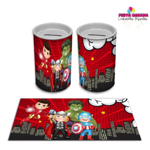 Adesivo Cofrinho Vingadores Super Heróis Cutes | Tubolata Festa Infantil