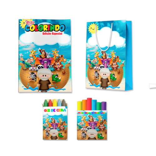 Kit Colorir com Massinha e Sacola Arca de Noé | Lembrancinha Festa Infantil
