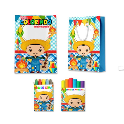 Kit Colorir com Massinha e Sacola Arraiá Festa Junina Menino | Lembrancinha Festa Infantil