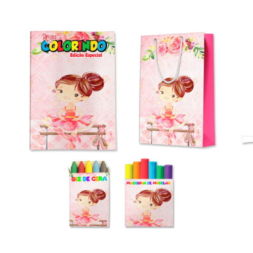 Kit Colorir com Massinha e Sacola Bailarina Aquarela | Lembrancinha Festa Infantil