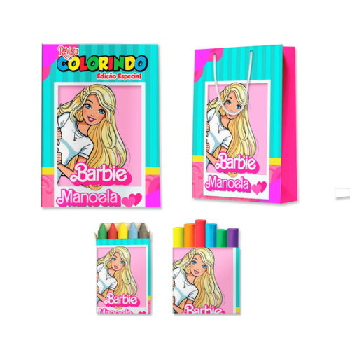 Kit Colorir com Massinha e Sacola Barbie | Lembrancinha Festa Infantil