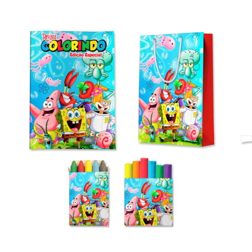 Kit Colorir com Massinha e Sacola Bob Esponja | Lembrancinha Festa Infantil