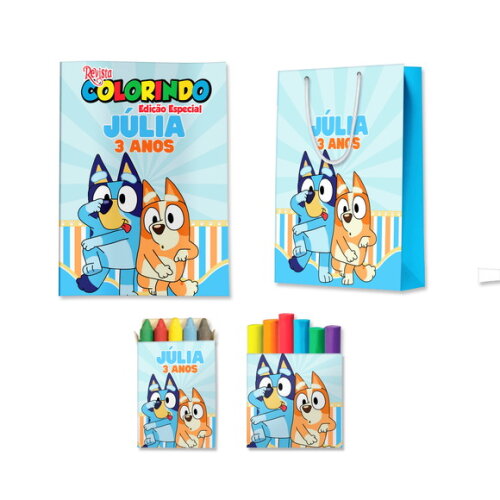 Kit Colorir com Massinha e Sacola Bluey | Lembrancinha Festa Infantil