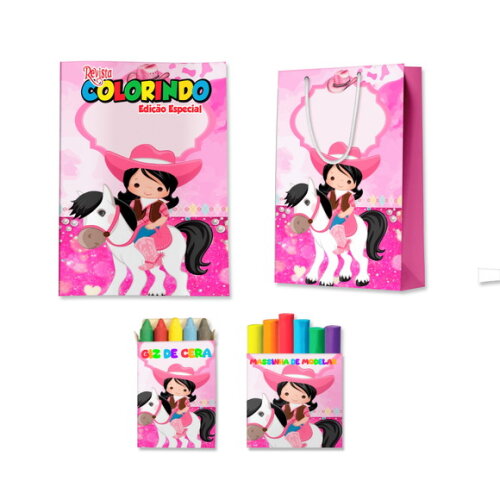 Kit Colorir com Massinha e Sacola Boiadeira Ana Castela | Lembrancinha Festa Infantil