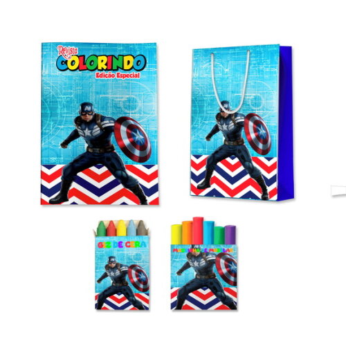 Kit Colorir com Massinha e Sacola Capitão América | Lembrancinha Festa Infantil