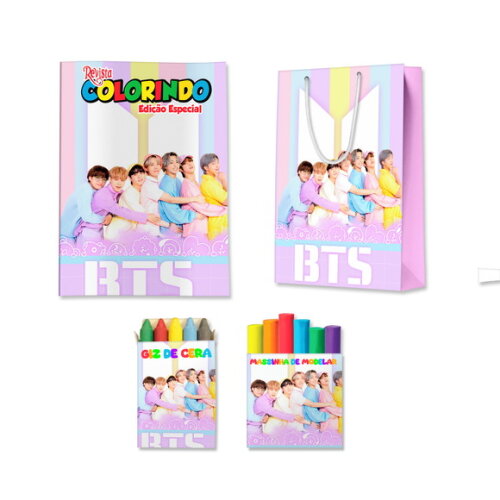 Kit Colorir com Massinha e Sacola Bts | Lembrancinha Festa Infantil