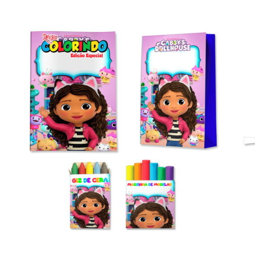 Kit Colorir com Massinha e Sacola Casa Mágica da Gabby | Lembrancinha Festa Infantil
