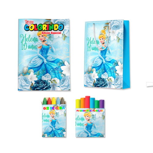 Kit Colorir com Massinha e Sacola Cinderela | Lembrancinha Festa Infantil