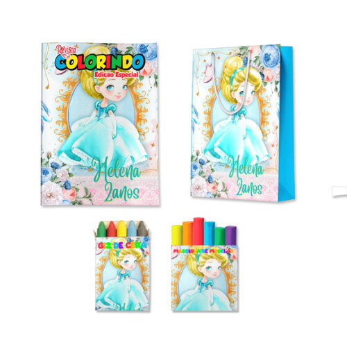 Kit Colorir com Massinha e Sacola Cinderela Cute Baby | Lembrancinha Festa Infantil