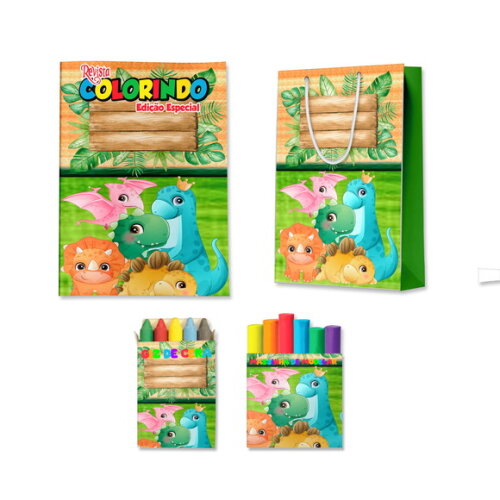 Kit Colorir com Massinha e Sacola Dinossauro | Lembrancinha Festa Infantil