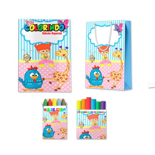 Kit Colorir com Massinha e Sacola Galinha Pintadinha Rosa | Lembrancinha Festa Infantil