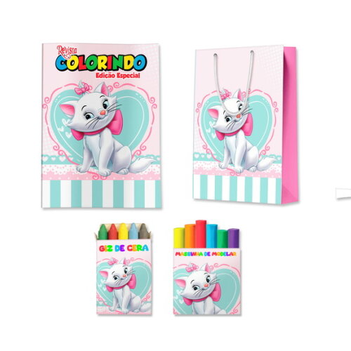 Kit Colorir com Massinha e Sacola Gatinha Marie | Lembrancinha Festa Infantil