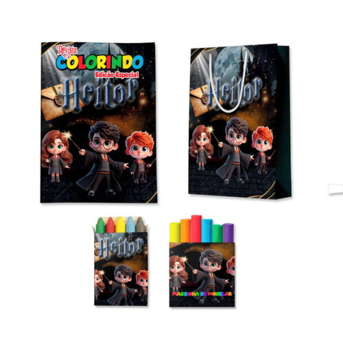 Kit Colorir com Massinha e Sacola Harry Potter | Lembrancinha Festa Infantil