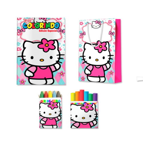 Kit Colorir com Massinha e Sacola Hello Kitty | Lembrancinha Festa Infantil